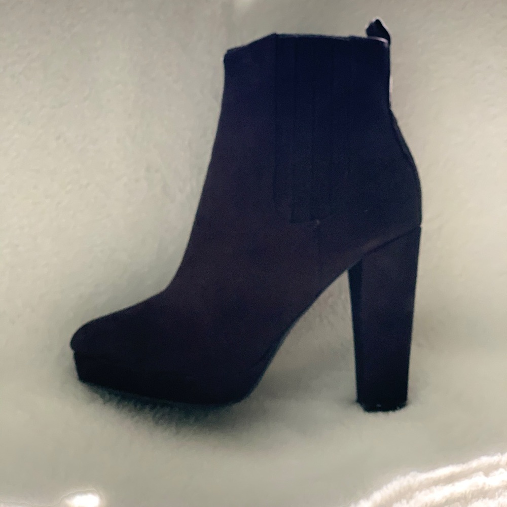 H&M Black Mid Calf Suede Booties with heel